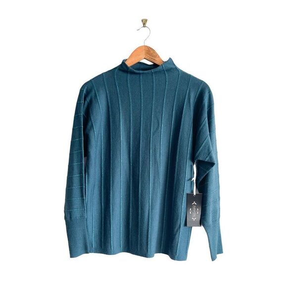 Nanette Lepore Sweater Teal Wool Blend Glitter Stripe Women's S Dolman Sleeves - Picture 1 of 8